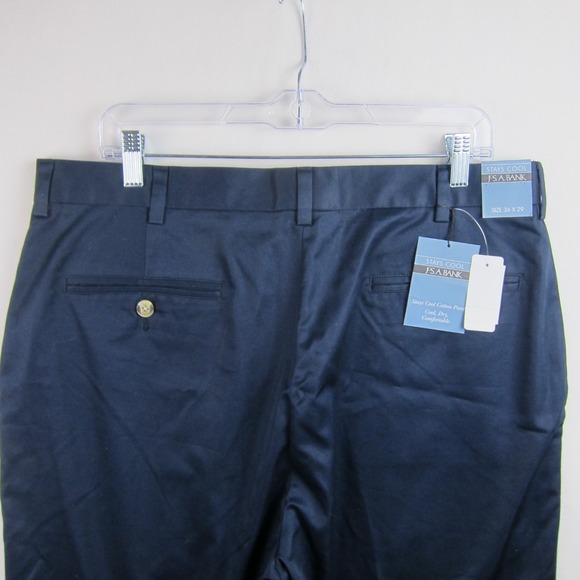Jos A Bank Stay Cool Cotton Pants Size 36x29 - Navy Blue- Pleated - Picture 7 of 11
